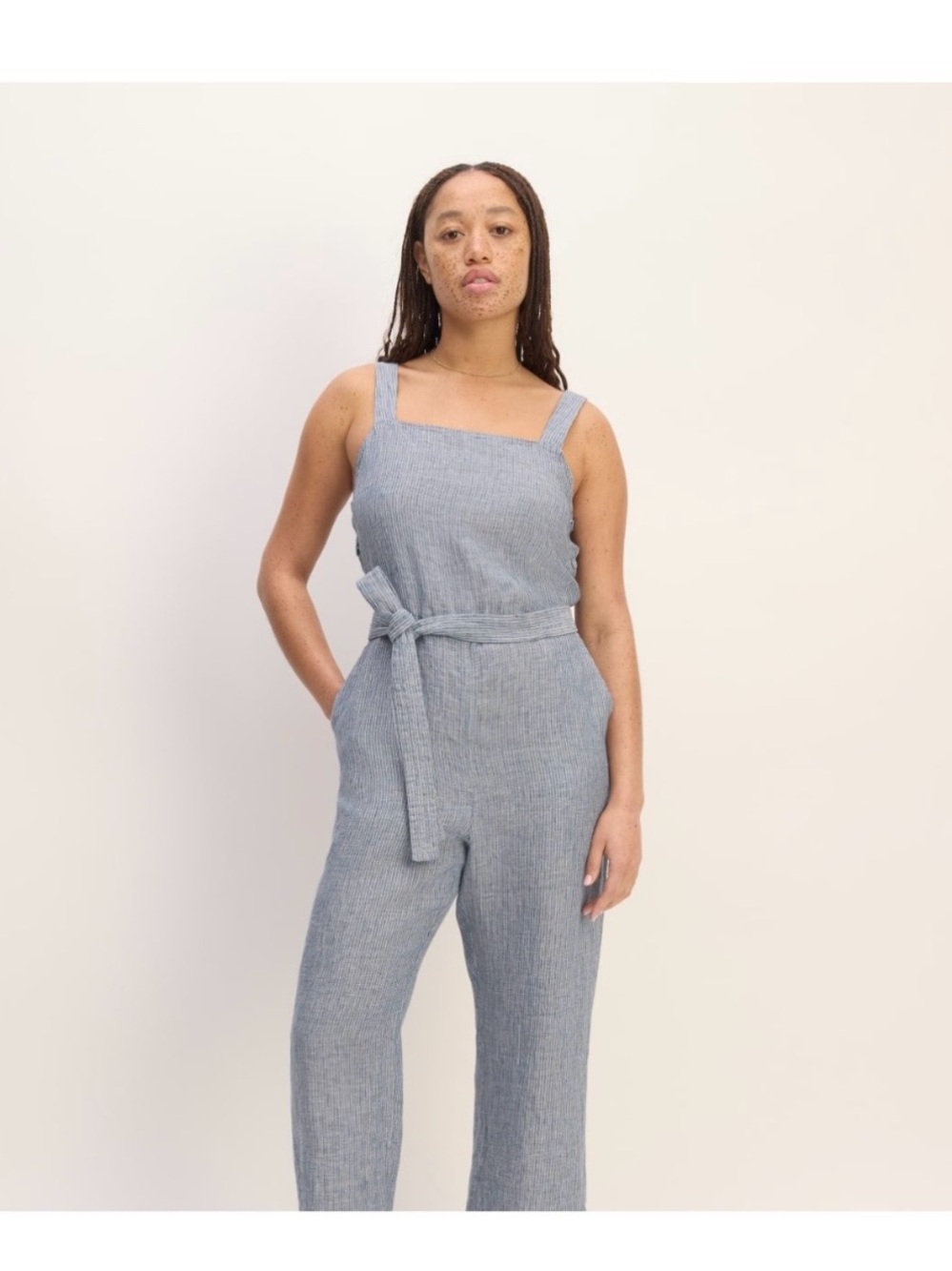 Everlane linen side-button jumpsuit, size 8